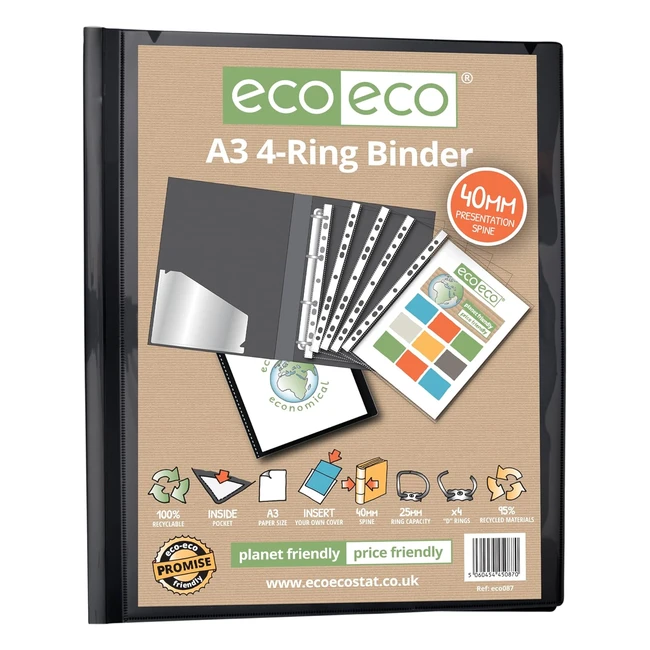 Carpeta Archivadora EcoEco A3 95 Reciclada - Anillas de Retrato 4D - Eco087