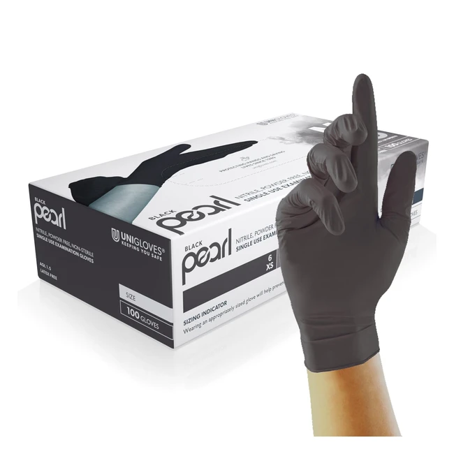 Unigloves Black Pearl Nitrile Examination Gloves - Latex Free, Powder Free, Box of 100 Gloves - Medium GP0033