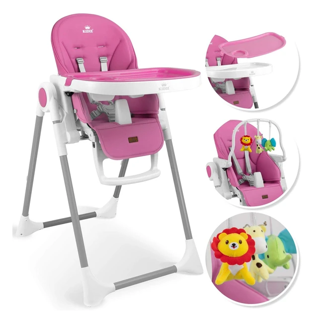 Kidiz 3in1 Hochstuhl Kinderhochstuhl inkl. Spielbügel Babyliege Kombihochstuhl Babyhochsitz 7-fach verstellbar ab 0 Monate bis 6 Jahre Babystuhl - Rosa