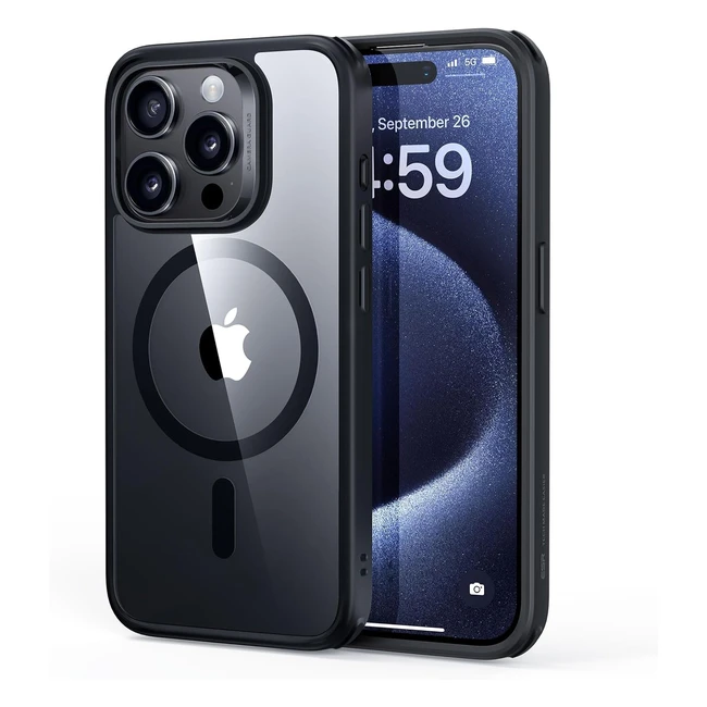 ESR Coque iPhone 15 Pro Max Magsafe Militaire Antijaunissement Antirayures Magnétique Noir Transparent