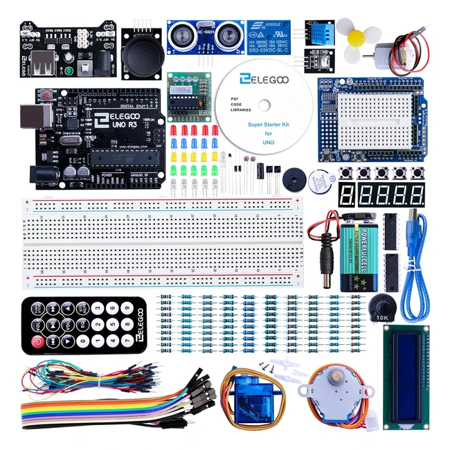 Elegoo UNO R3 Project Super Starter Kit - Learn Arduino Programming - LCD 1602 Module - Power Supply Module - Servo Motor - Beginner