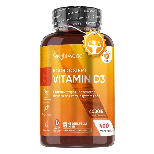 WeightWorld Vitamin D3 Tabletten 4000 iu 400 Tabletten - Vegetarisch - Cholecalciferol - Nahrungsergänzungsmittel
