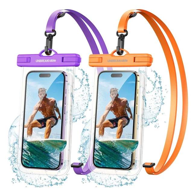 Lot de 2 pochettes étanches pour smartphone IPX8 - iPhone 14 Pro Max, Galaxy S22, jusqu'à 70 pouces