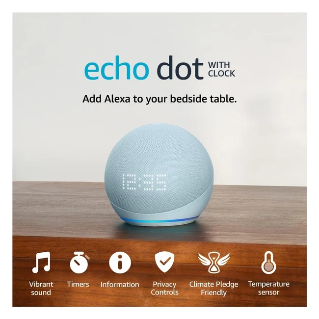 Echo Dot with Clock 5th Gen 2022 Release - Bigger Vibrant Sound WiFi Bluetooth S
