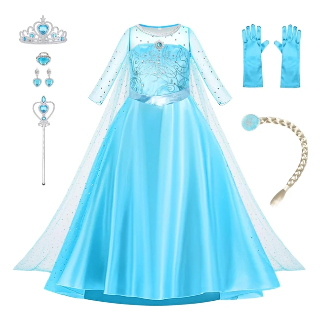 Disfraz Elsa Nia Princesa 5pcs - Varita y Corona - Halloween Carnaval Fiesta