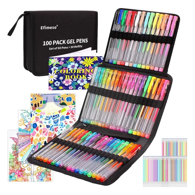Set 100 penne colorate gel glitter con ricariche - EFIMESO