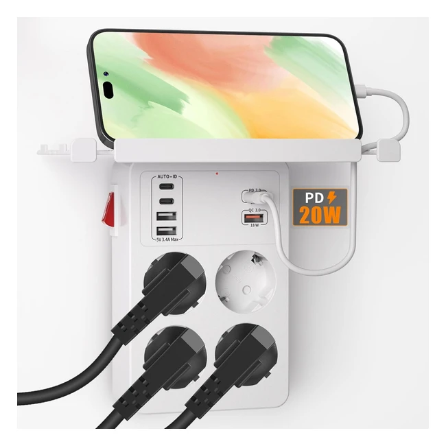 Regleta Enchufes USB C con Interruptor PD20W y QC18W Ladron USB con Carga Rpid