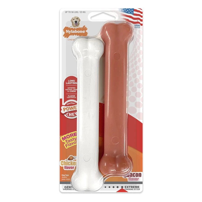 Nylabone 982904 Dura Power Chew Knochenform Twin Pack Bacon  Chicken Large Dogs