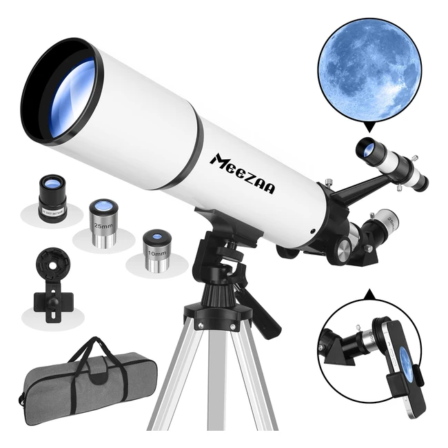 Meezaa Telescopio Astronómico Profesional 80/600mm Refractor para Adultos y Niños - Potente y Portátil