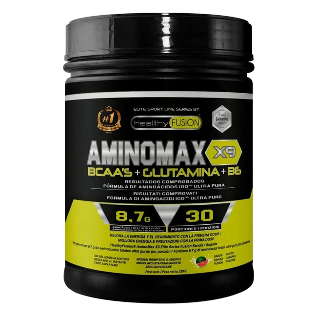 Aminomax X9 Integratore Sportivo con BCAAs, Glutammina, Vitamina B6 - Aumenta Massa Muscolare - 30 Dosi