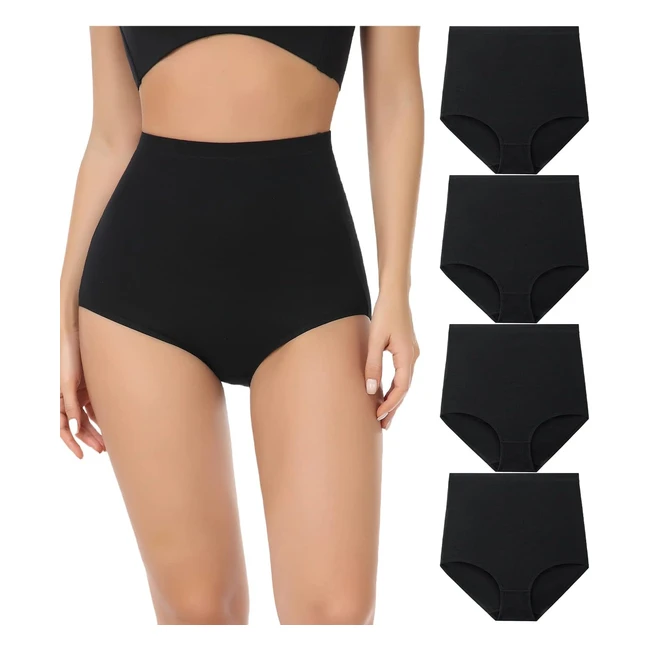 Wirarpa Women's Cotton High Waisted Briefs - 4 Pack | Full Coverage Panties