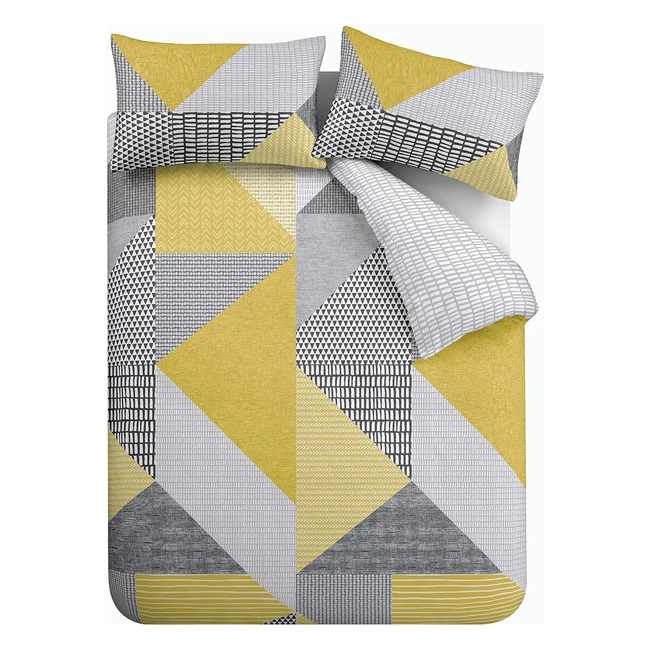 Catherine Lansfield Larsson Geo Reversible Double Duvet Set - Ochre Yellow - Ethically Sourced - Easy Care