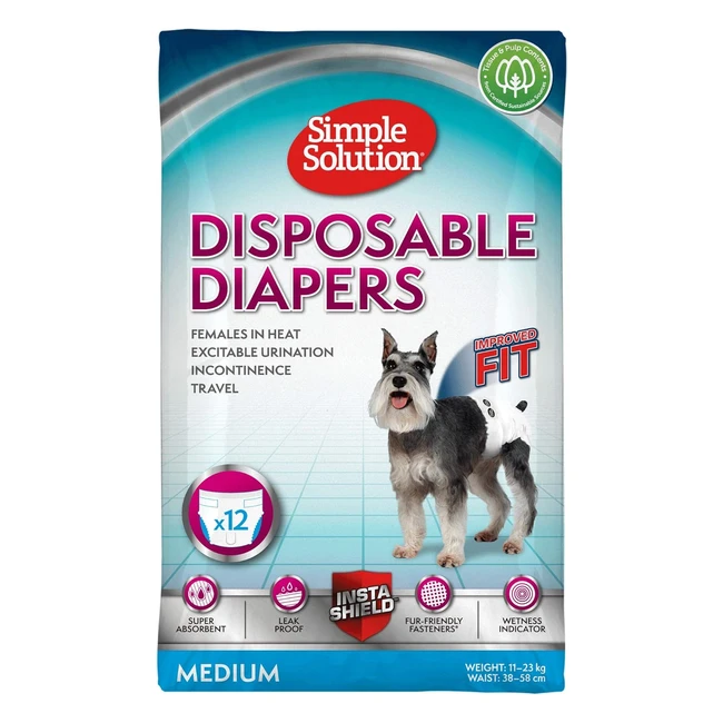 Simple Solution Disposable Dog Diapers for Female Dogs - Super Absorbent Leakproof Fit - Wetness Indicator - 12 Pack