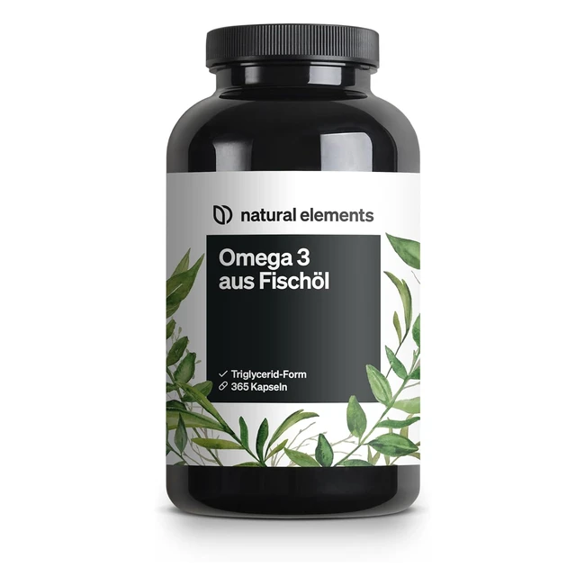 Omega 3 Kapseln 365 Stück 1000 mg Fischöl pro Kapsel mit EPA und DHA in Triglyceridform Laborgetestet Nachhaltige Fischerei