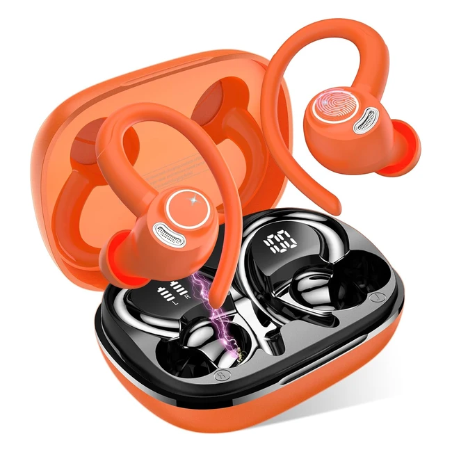 Jesebang Wireless Earbuds Bluetooth 53 Headphones 2024 Hifi Stereo Sound ENC Mic Sport Headsets 40H Dual LED Display IP7 Vibrant Orange