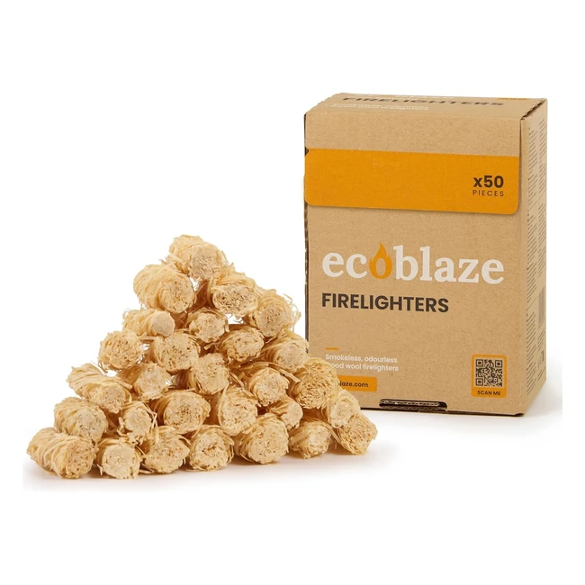 ecoblaze 50 Natural Firelighters - Instant Start, Safe & Clean - BBQ, Pizza Oven, Wood Burners