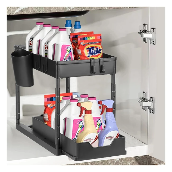 Organizador bajo fregadero Eufrozy 2 niveles ajustable con 4 ganchos y 1 taza