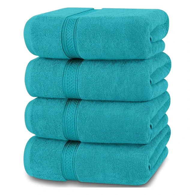 Lot de 4 serviettes de bain luxueuses Utopia Towels 100% coton - Absorbantes et douces - Turquoise