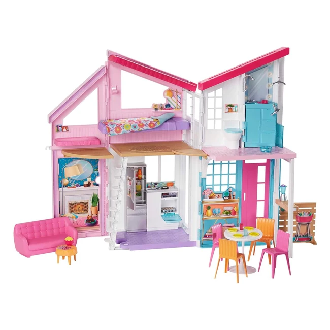 Barbie Malibu House 2-Storey with 6 Rooms 2-in-1 Transformations  25 Doll Acces