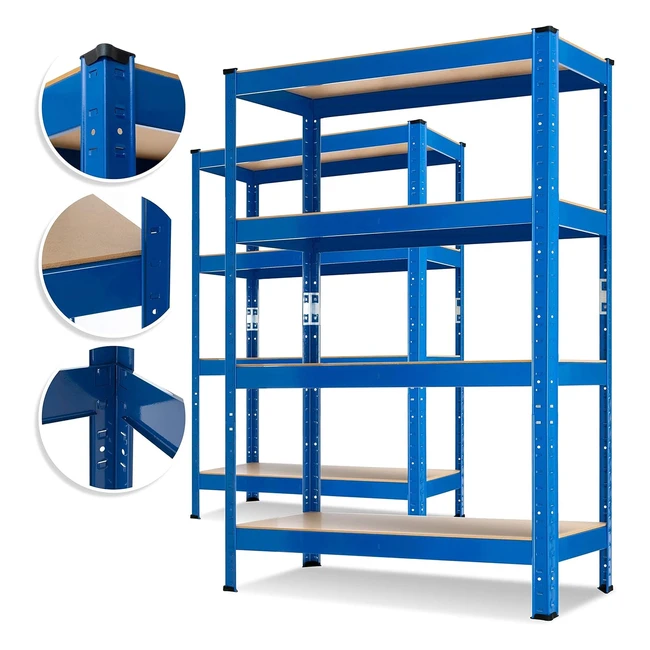 Masko 2erSet Lagerregal Schwerlastregal 160x80x40 cm bis 700 kg belastbar MDFplatten Regal aus Metall Steckregal Werkstattregal Keller Garage Blau
