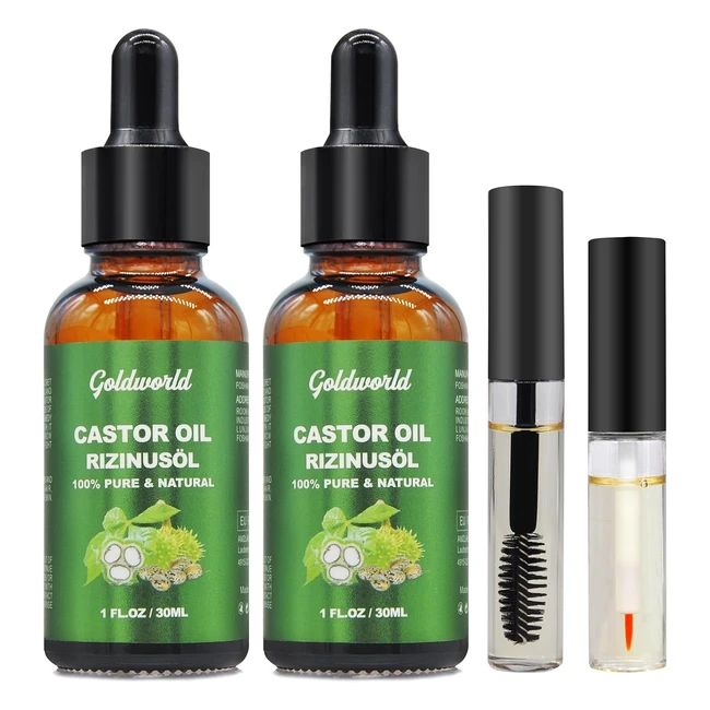 Castor Oil 2 Packs w/Free Lash & Brow Brushes + eBook - 100% Pure Hair Oil for Growth - Serum for Dry Hair & Skin Care - Essential Oils - Gifts for Women Men