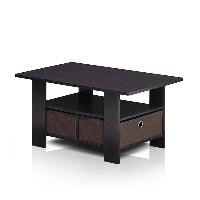 Furinno Andrey Coffee Table - Dark Walnut Storage Bin Compact Design