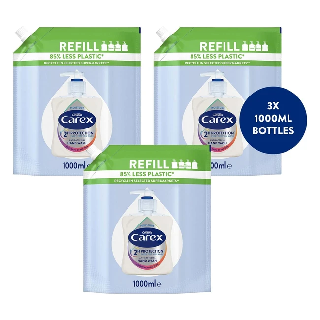 Carex 2 Hour Protection Antibacterial Hand Wash Refills - Pack of 3 x 1 Litre