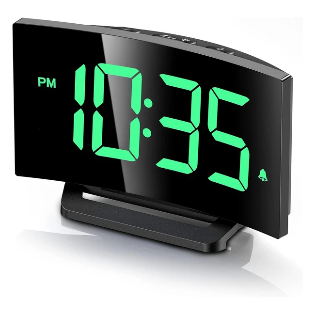 Goloza Digital Alarm Clock for Bedrooms - Modern Curved Design - Green LED - 6 B