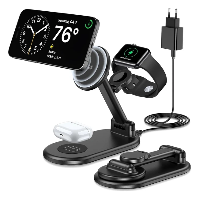 Caricatore wireless 3 in 1 per iPhone Pro Max Mini Plus con Magsafe - Stazione Ricarica Apple Watch - 20W