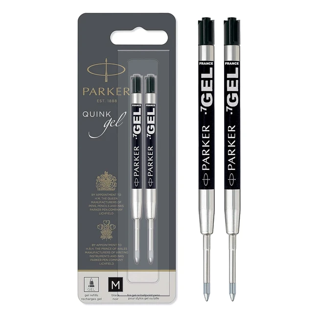 Parker Gel Pen Refills Medium Tip 07mm Black Quink Ink - 2 Count