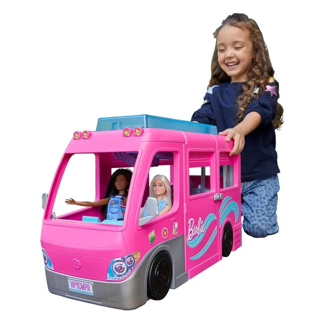 Barbie Dream Camper Van 75 cm mit 7 Spielbereichen inkl. Barbie Pool und Rutsche - Barbie Camping Zubehör - Geschenk für Kinder ab 3 Jahren - HCD46