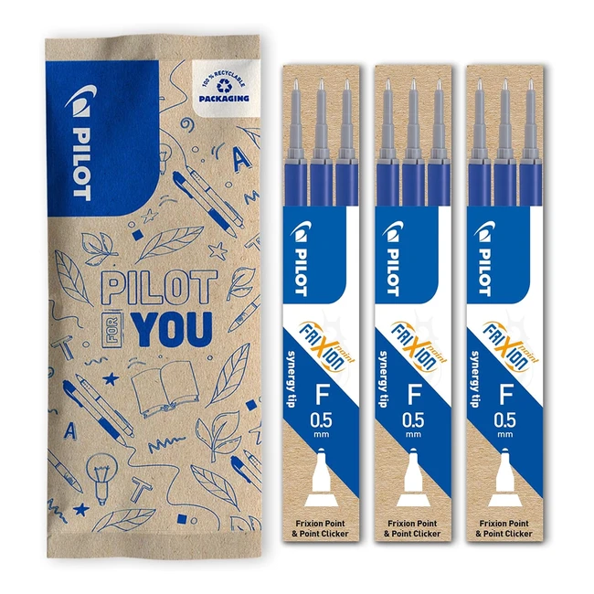 Lot de 3 recharges Frixion pour stylo effaable - Bleu - Pointe fine