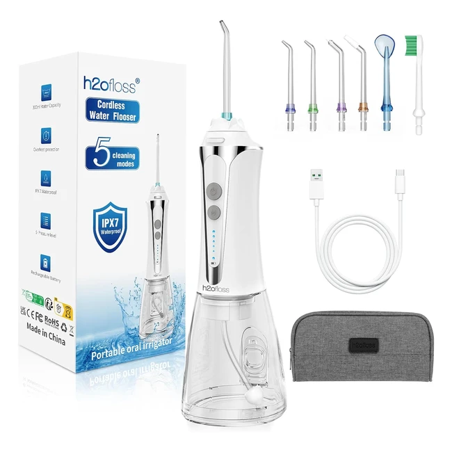 h2ofloss Water Flosser Cordless IPX7 Waterproof Oral Irrigator - 5 Modes USB Rec