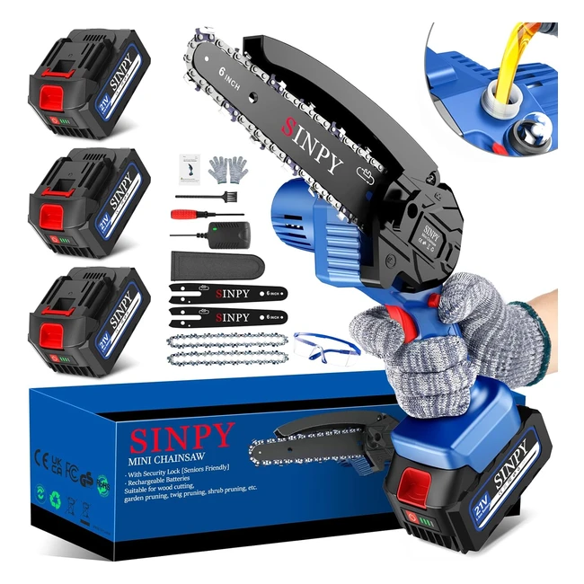 Mini motosega a batteria Sinpy con 3 x 5000mAh batterie - Potatura rapida 6 pollici sega