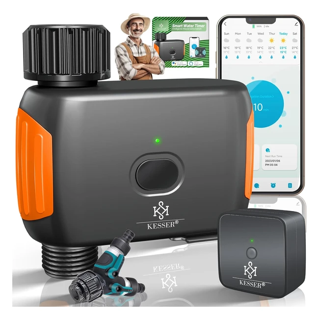 Kesser Bewässerungssteuerung mit WLAN WiFi - Bewässerungscomputer für Garten & Balkon - Zeitschaltuhr, automatische Bewässerung App, Sprachsteuerung - 20 Zeitpläne