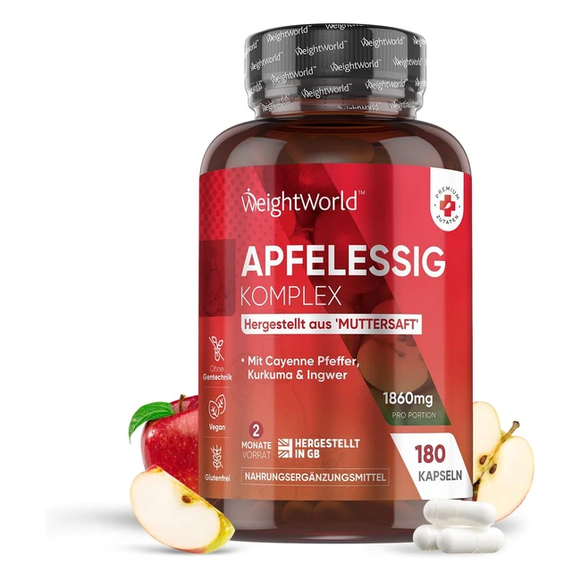 Apfelessig Kapseln 1860mg Komplex mit Essigmutter Probiotika Lactobacillus Gasseri Kurkuma Ingwer Cayenne Pfeffer