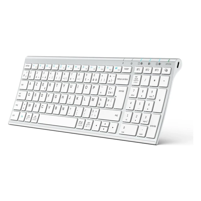 Clavier Bluetooth iClever Sans Fil Rechargeable - Connecter 3 Appareils - Azerty Mac iPad iPhone Android Windows - Ultramince