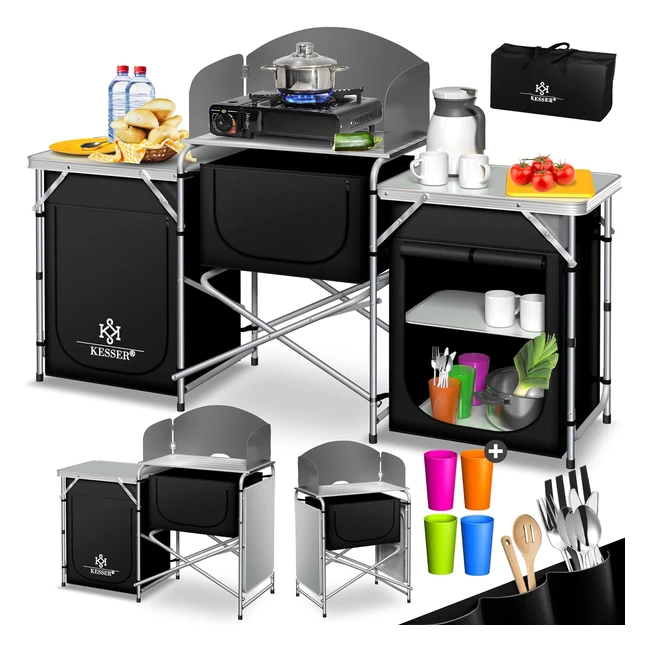 Kesser Camping Kchenzeile mit Tragetasche Camping Schrank mit Aluminiumrahmen