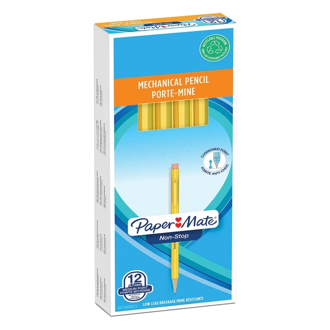Paper Mate Nonstop Mechanical Pencil 07mm HB2 Yellow Barrel - 12 Count