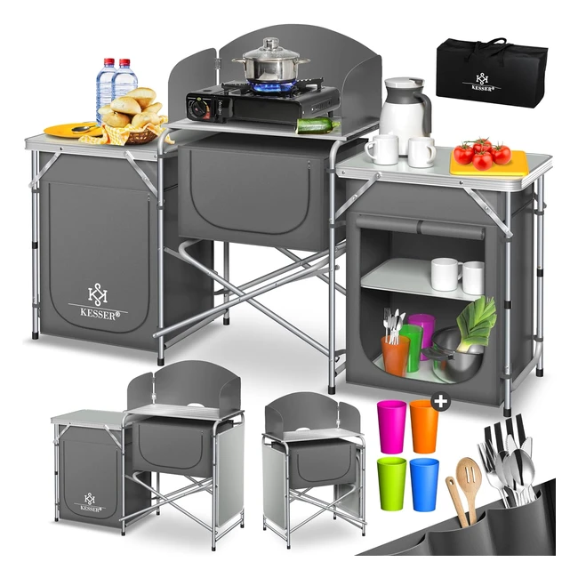Kesser Camping Kitchen inkl Tragetasche - Camping Schrank mit Aluminiumrahmen -