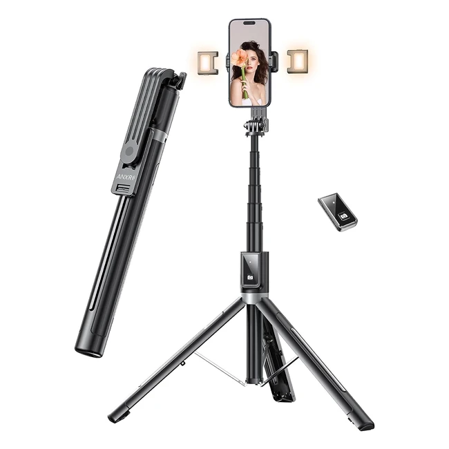 Anxre 60 Phone Tripod with 2 Lights - All in 1 Selfie Stick Tripod  Remote  Co