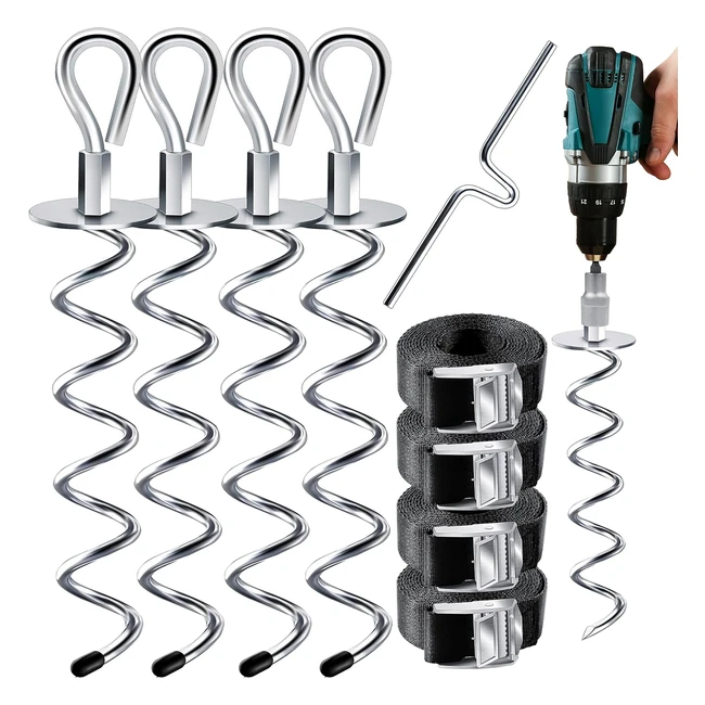 Kesser 4 Bodenanker Erdanker Set | Trampolin Schaukel Pavillon | 1cm Edelstahl | Eindrehen | Drehhilfe