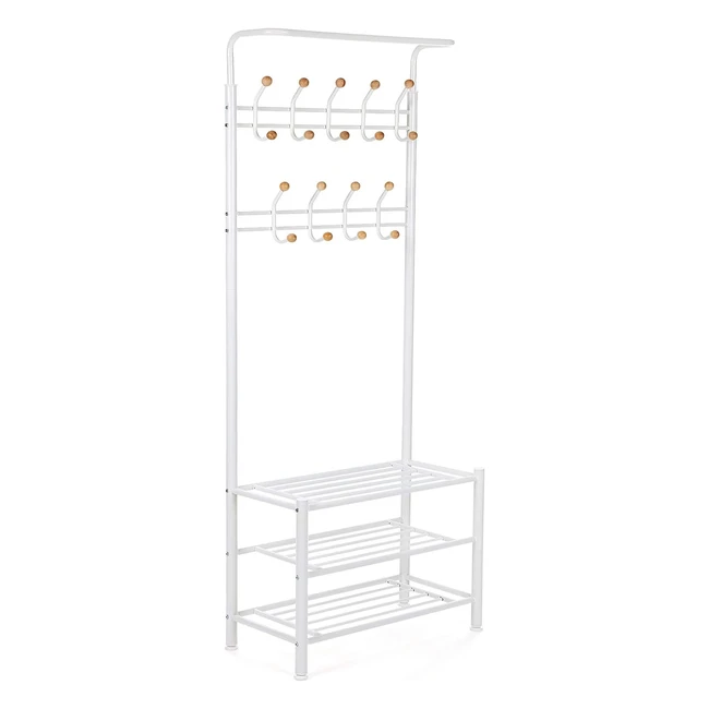 Songmics 187cm High Metal Hall Tree Coat Stand Cream HSR04W - 3 Shelves