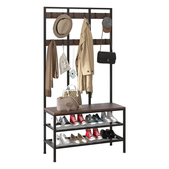 Appendiabiti Dripex con Panca Scarpiere 12 Ganci Rimovibili in Legno e Metallo