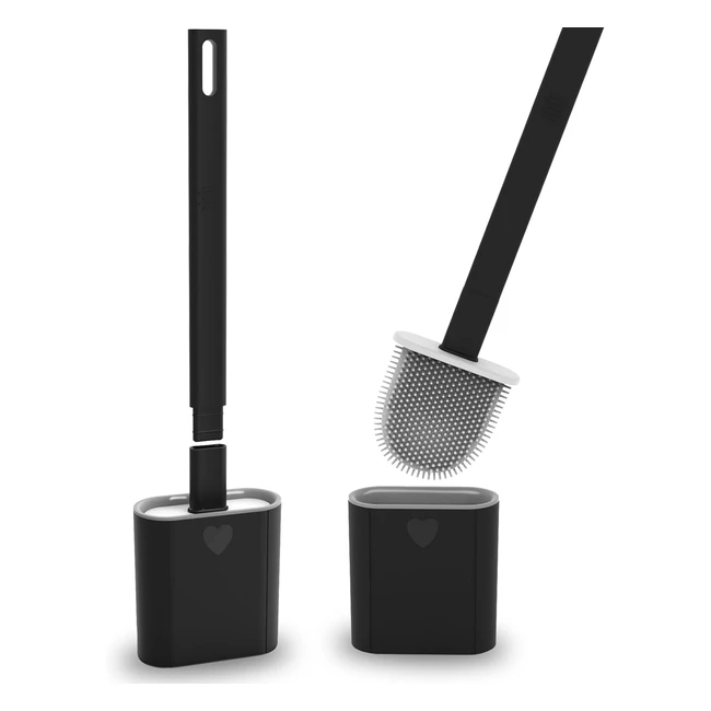 2 Pack Silicone Toilet Brush Set - NoSlip Handle  Antidrip Base - Deep Cleaning