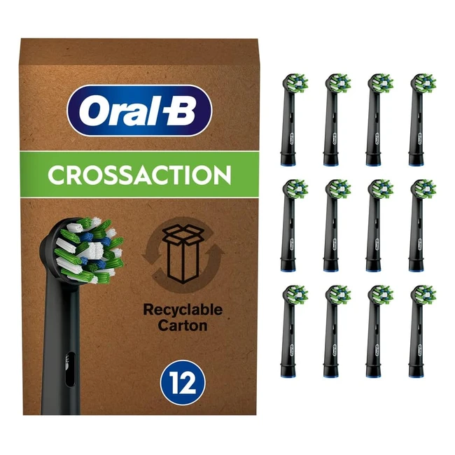 OralB Cross Action Electric Toothbrush Head Pack of 12 with CleanMaximiser Technology Angled Bristles
