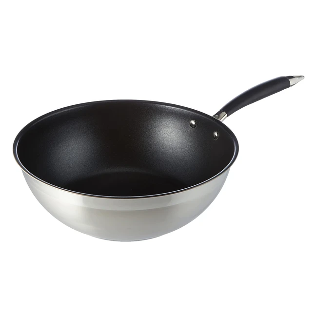 Amazon Basics 11 Wok Pan 28cm Black - Stainless Steel Nonstick Coating