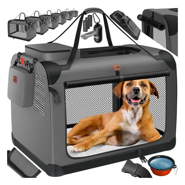 Lovpet Transportbox Hund Katze Transporttasche XXXL 102x69x69cm - Hundetragetasche faltbare Katzentasche - Haustiertransportbox inkl. Hundenapf, Schultergurt - Anthrazit