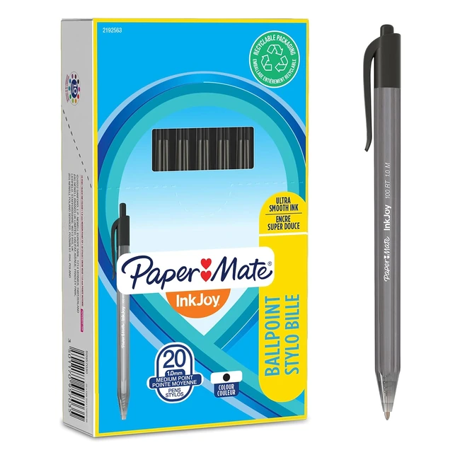 Paper Mate InkJoy 100RT Black Ballpoint Pens 20 Count - Smooth Writing Retracta