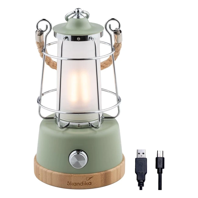 Skandika Kiruna LED Lampe Retro Outdoor Camping Lampe mit Power Bank 370 Lumen USB wiederaufladbar dimmbar warm und kaltweiß 75 Stunden Laufzeit grün